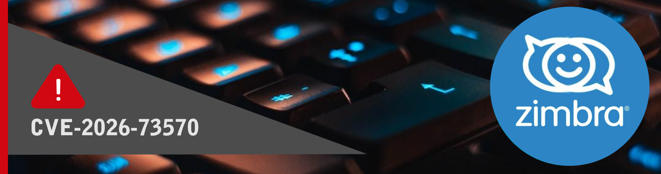 Attēlā norādīts ievainojamības CVE kods un Zimbra Collaboration Suite logo